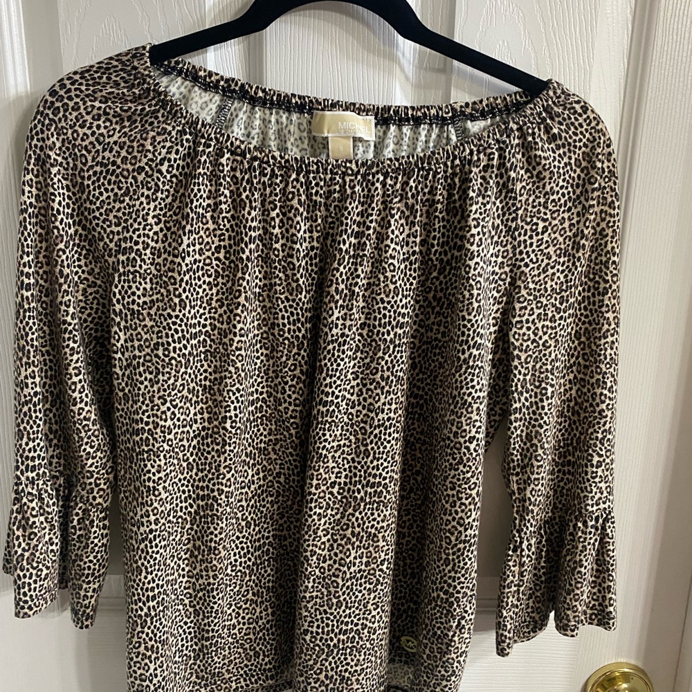 Michael Kors Beige Leopard Print Peasant Blouse